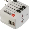 Adattatore da viaggio universale compatto con 2 prese USB 2.1A bianco