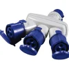 Adattatore industriale triplo spina e 3 prese 16 A 2P+T IP44 blu