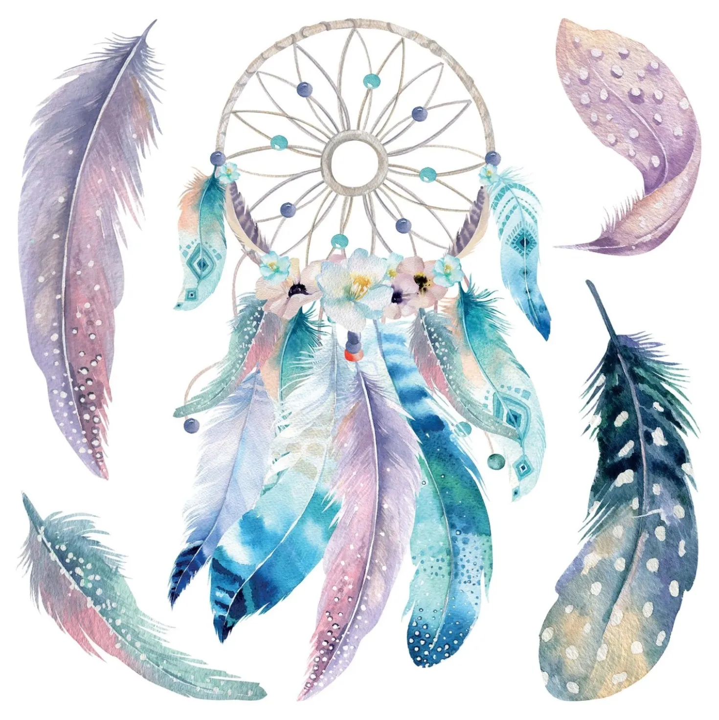 Adesivo decorativo per parete Watercolour dreamcatcher 31x31 cm