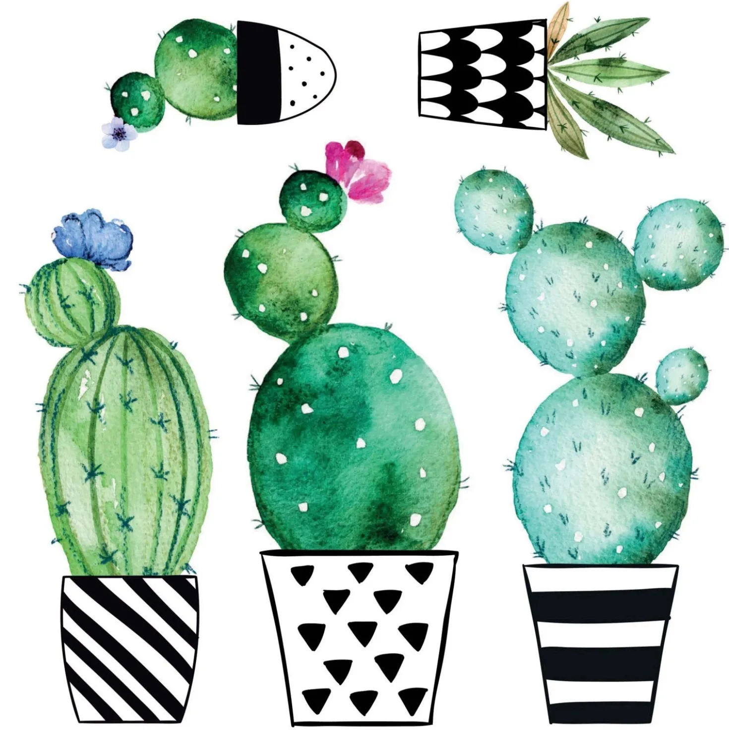 Adesivo decorativo per parete Watercolour Cactus 2 fogli 31x31 cm