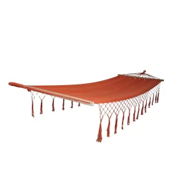 Amaca in cotone e poliestere con barre in legno e frange 200x80 cm