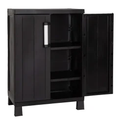Armadio basso a 2 ante 1 ripiano plastica Garage 65x37x93 cm nero
