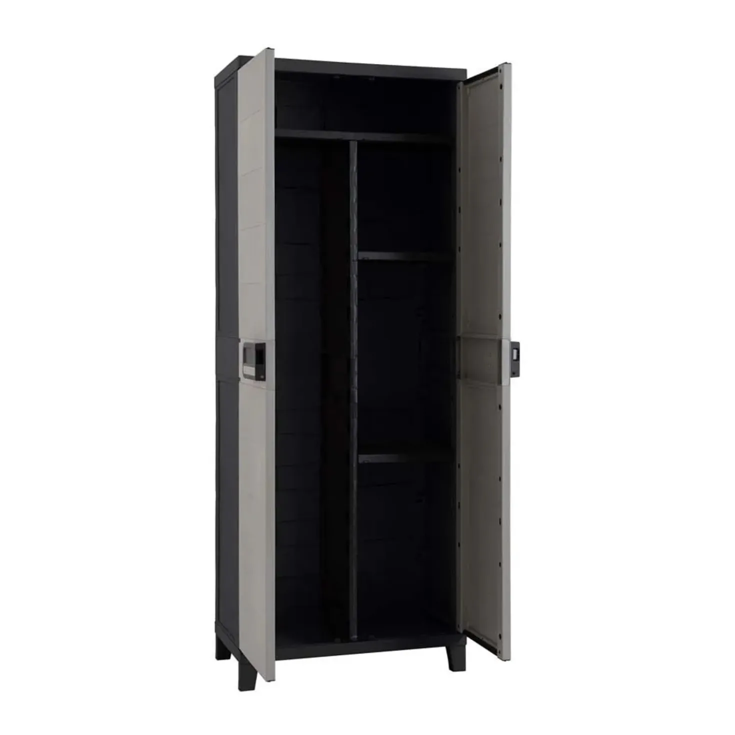 Armadio da esterno alto 3 ripiani e portascope in plastica 66x40xH172 cm