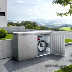 Armadio da esterno basso Biohort HighBoard 200x84x127 cm grigio quarzo