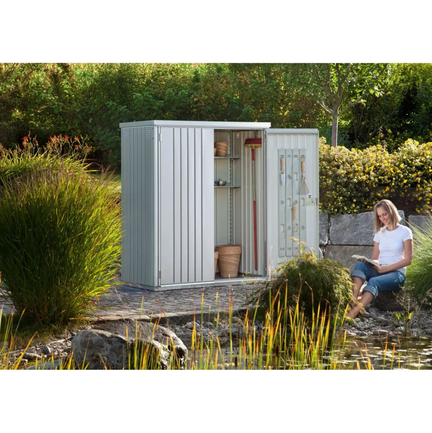 Armadio da esterno Biohort 155x83 cm argento metallizzato