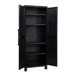 Armadio tuttopiani 2 ante 4 ripiani plastica Garage 65x37x173 cm nero