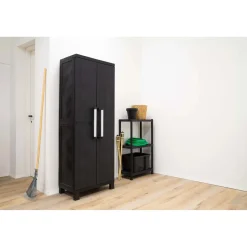 Armadio tuttopiani 2 ante 4 ripiani plastica Garage 65x37x173 cm nero