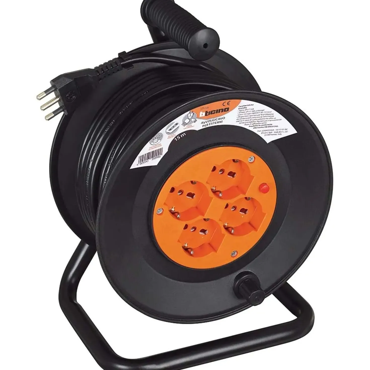 Avvolgicavo Bticino S2515N con prolunga elettrica da giardino 15 m