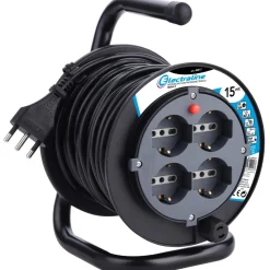 Avvolgicavo elettrico H05VV-F 3G1,5 mm² 4 prese polivalenti 15 m nero