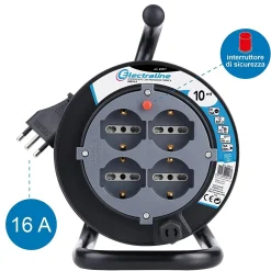 Avvolgicavo elettrico H05VV-F 3G1,5 mm² 4 prese polivalenti 15 m nero