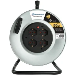 Avvolgicavo elettrico senza cavo in metallo 4 prese 10/16A 50 m