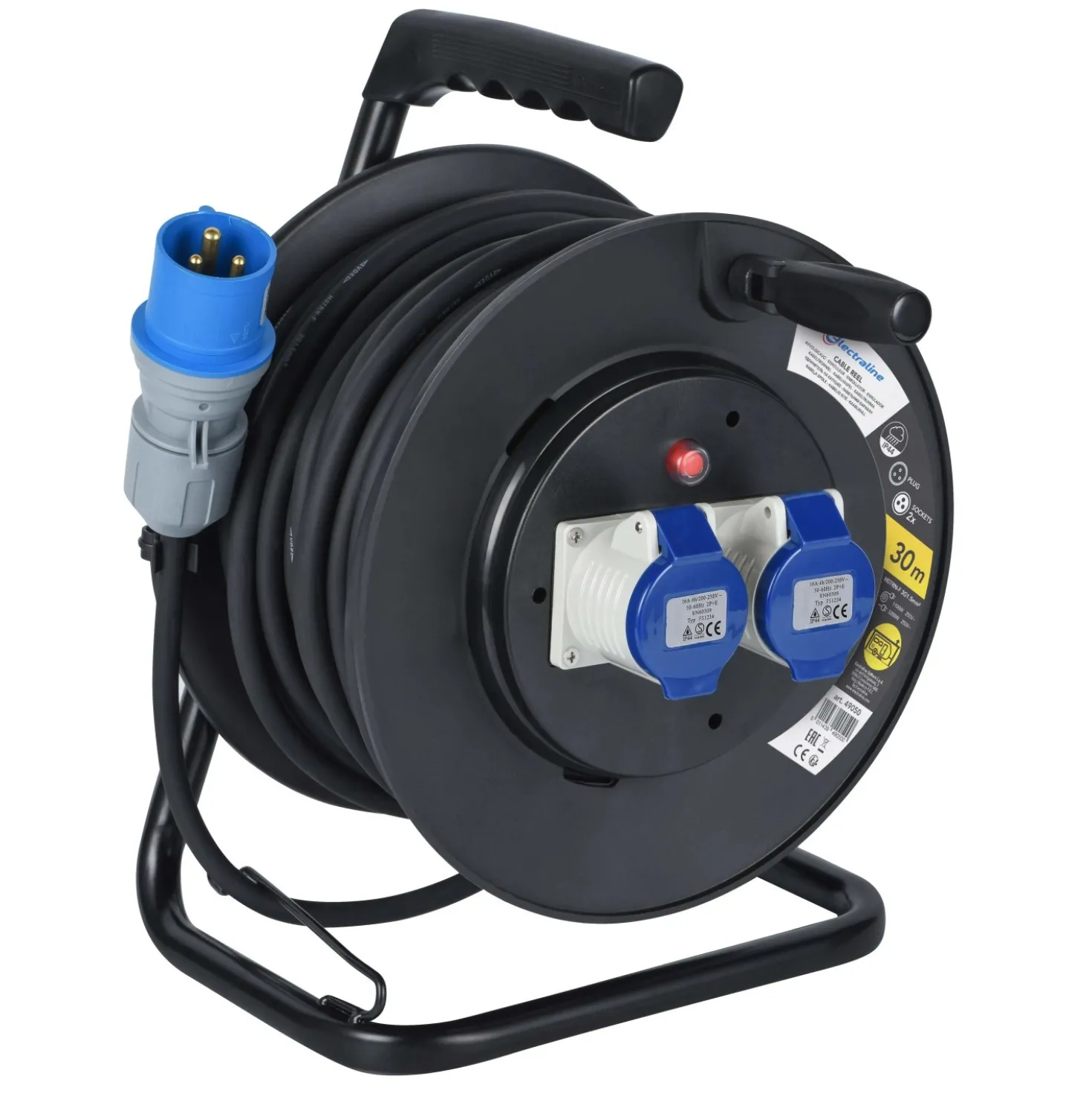 Avvolgicavo Industriale 2 prese CEE IP44 H07RN-F 3G1.5. 30 m Nero