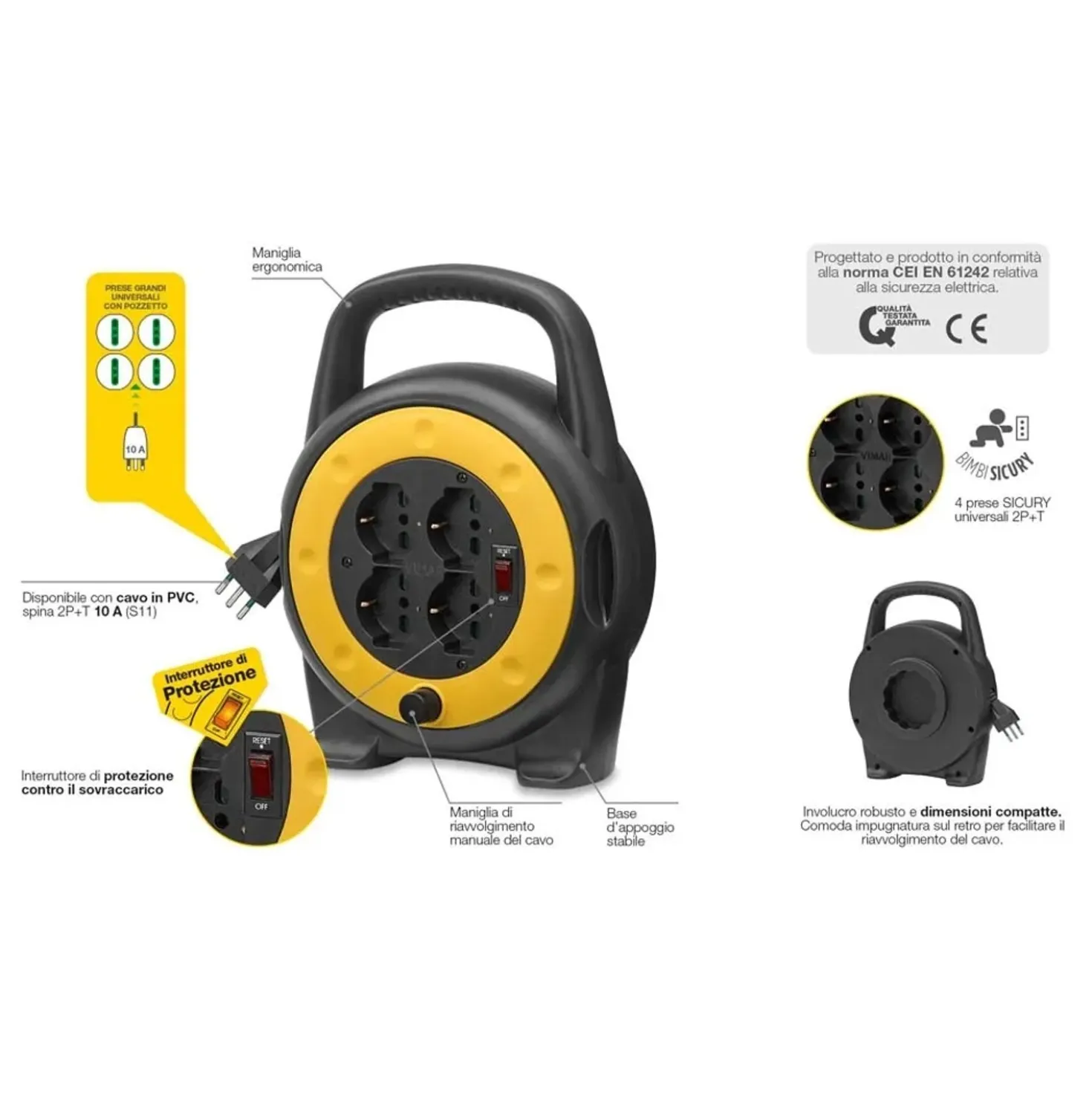 Avvolgicavo Vimar 10A 4 uscite universali 5m