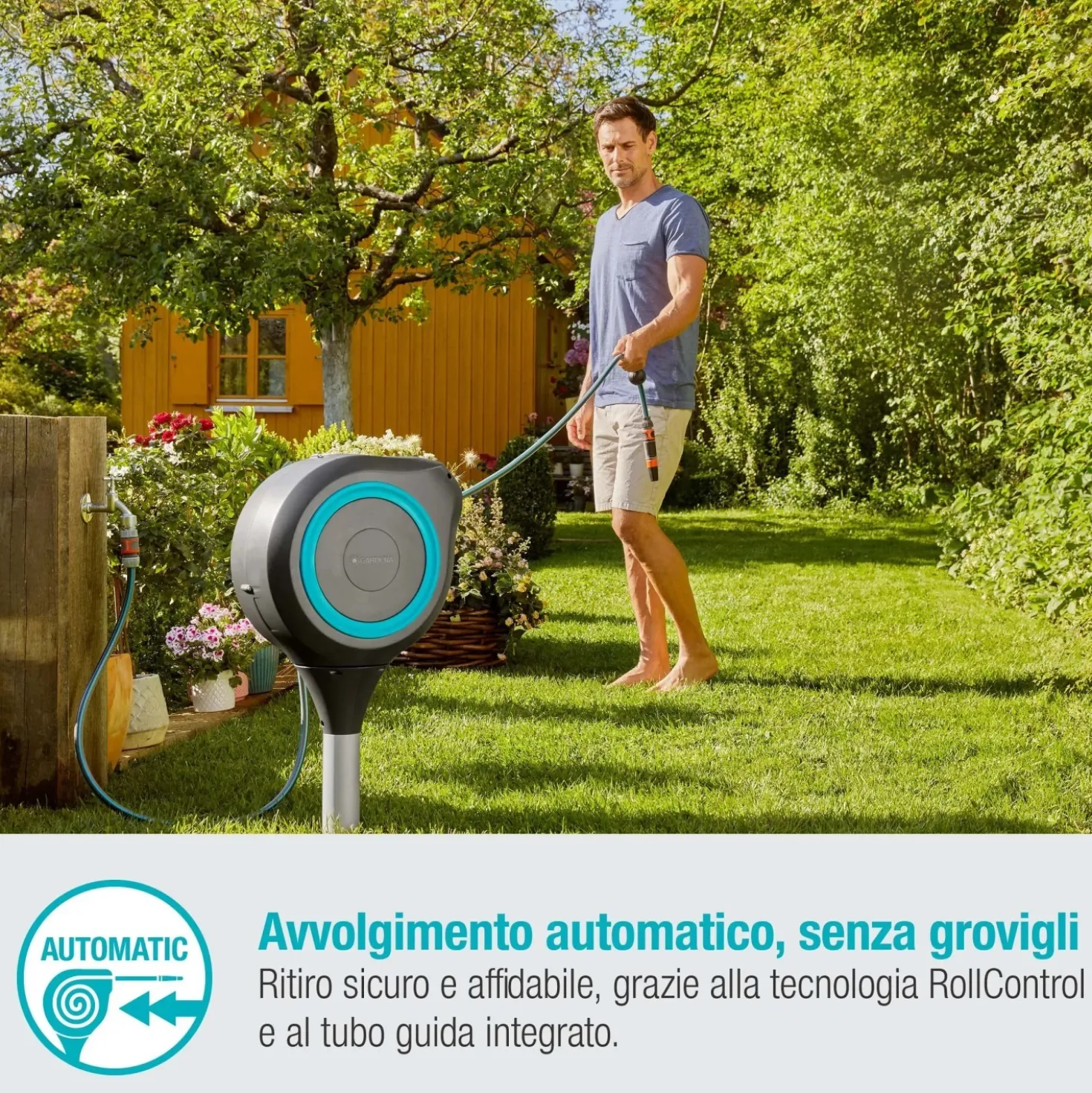 Avvolgitubo da giardino automatico Gardena Rollup M tubo da 20 m Ø 11 mm