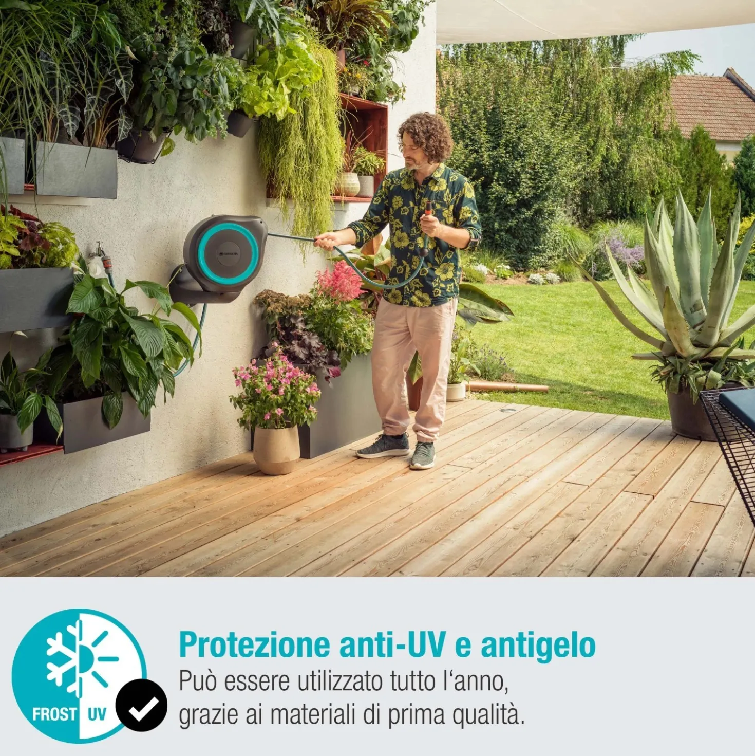 Avvolgitubo da parete automatico Rollup S Gardena tubo da 15 m Ø 11 mm