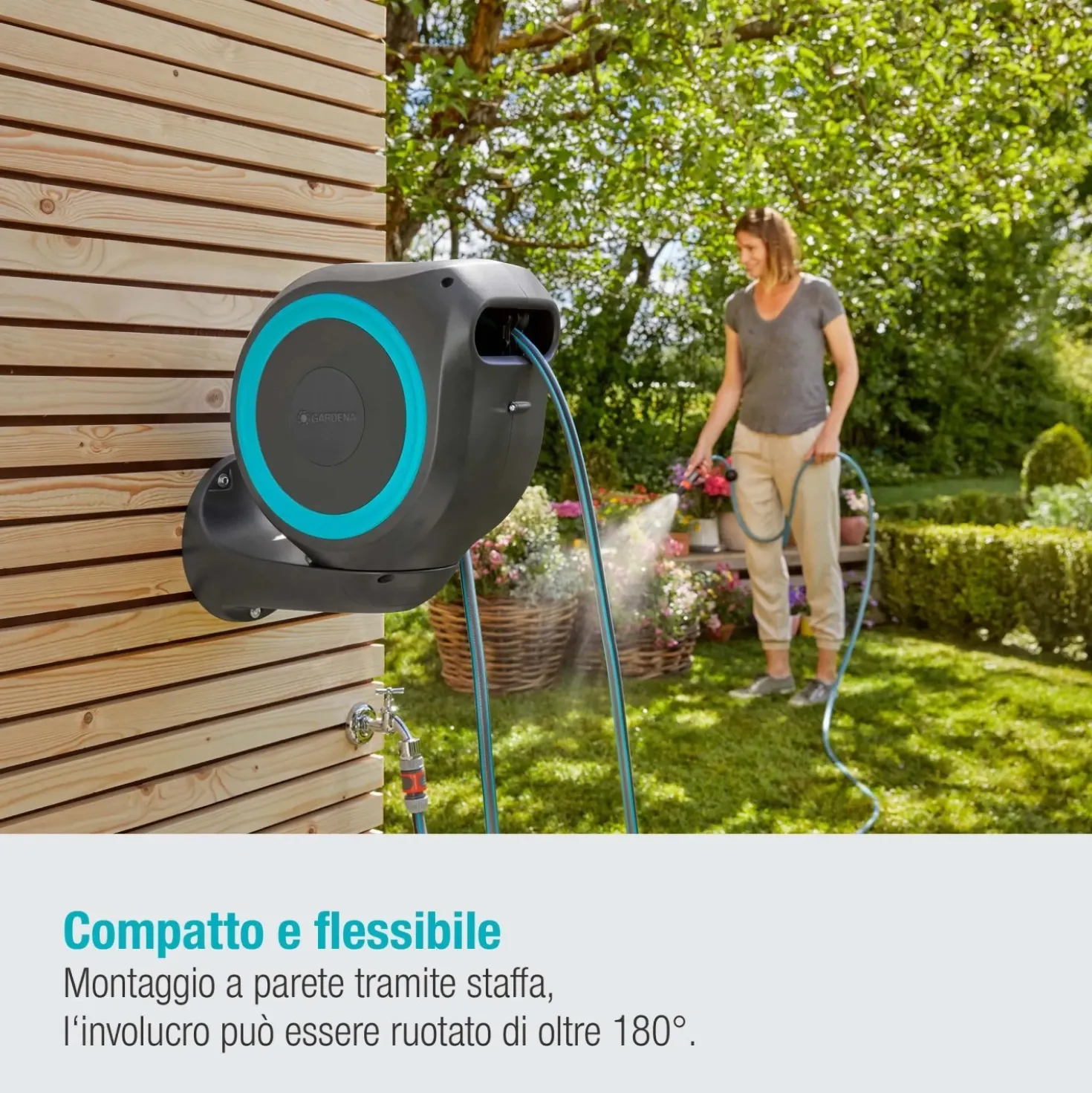 Avvolgitubo da parete automatico Rollup S Gardena tubo da 15 m Ø 11 mm