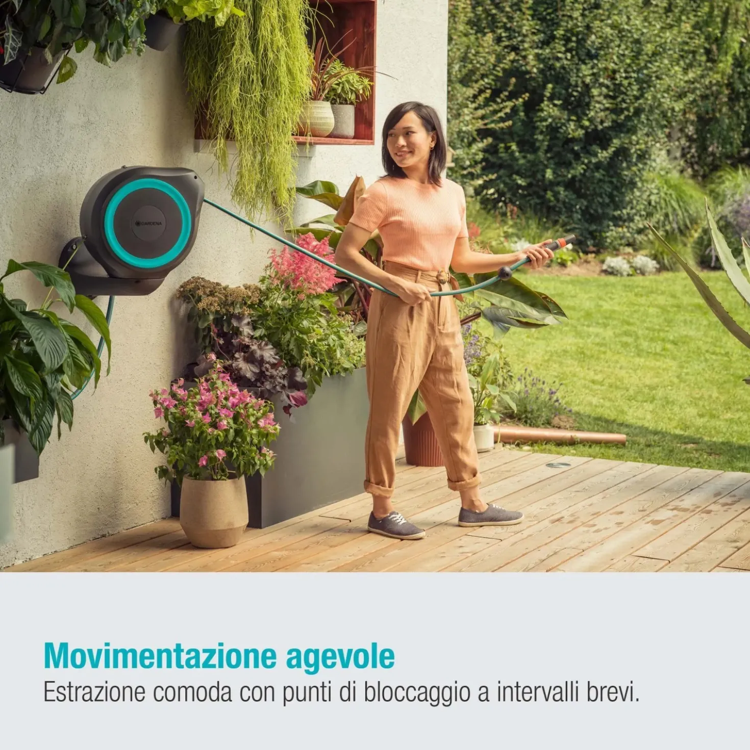 Avvolgitubo da parete automatico Rollup S Gardena tubo da 15 m Ø 11 mm