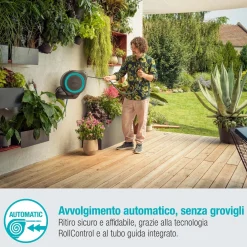 Avvolgitubo da parete automatico Rollup M Gardena tubo da 20 m Ø 11 mm