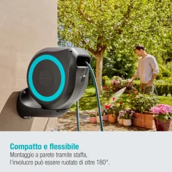 Avvolgitubo da parete automatico Rollup M Gardena tubo da 20 m Ø 11 mm