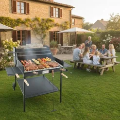 Barbecue a carbone e legna Fuocone Umbria nero con ripiano laterale