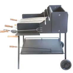 Barbecue a carbone e legna Fuocone Umbria nero con ripiano laterale