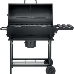 Barbecue a carbonella con tavolo pieghevole nero 70,5x35 cm