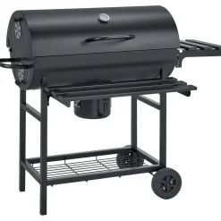 Barbecue a carbonella con tavolo pieghevole nero 70,5x35 cm