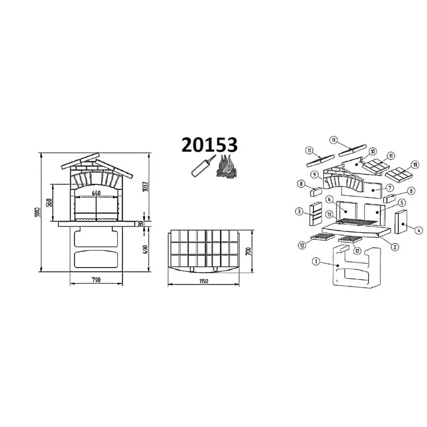 Barbecue a carbonella e legna Vasto Maxi H 180 x L 113 x P 66 cm