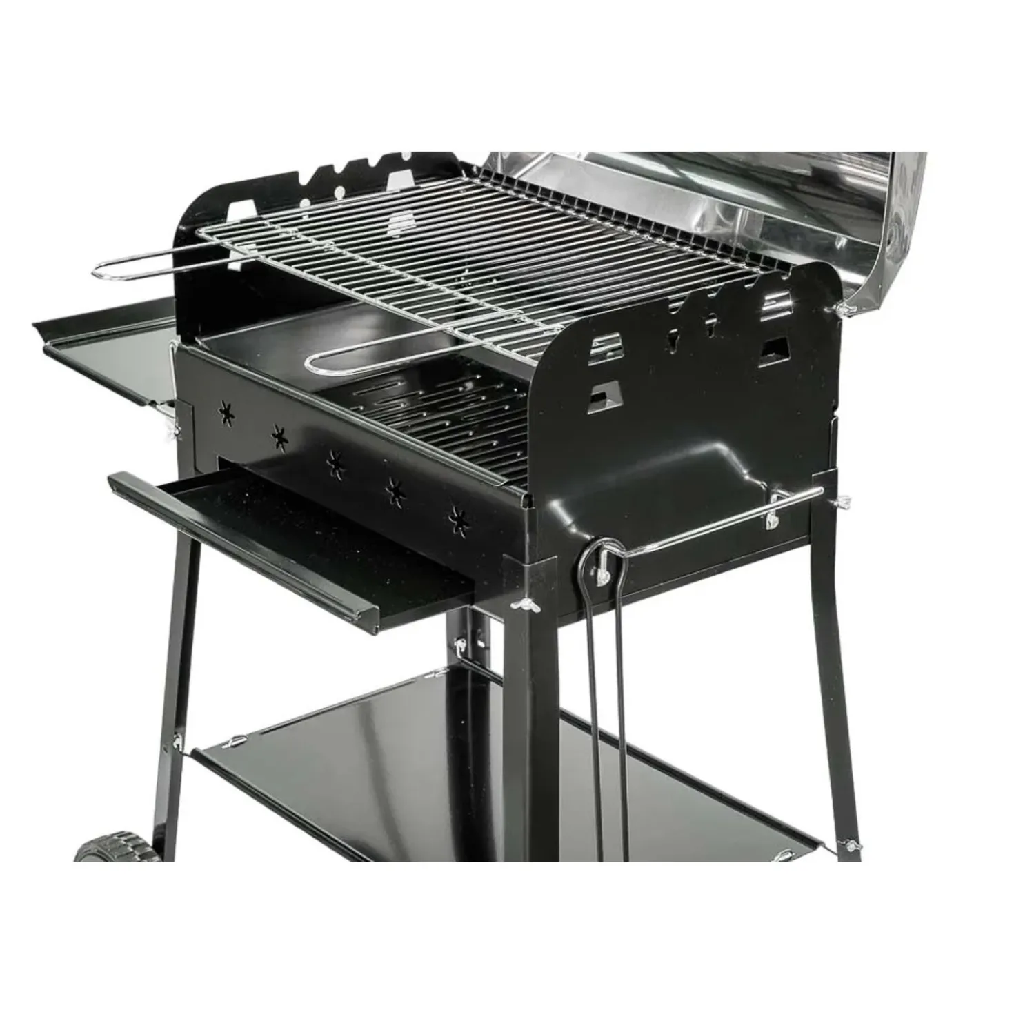 Barbecue a carbonella Garda nero con ripiano laterale e coperchio