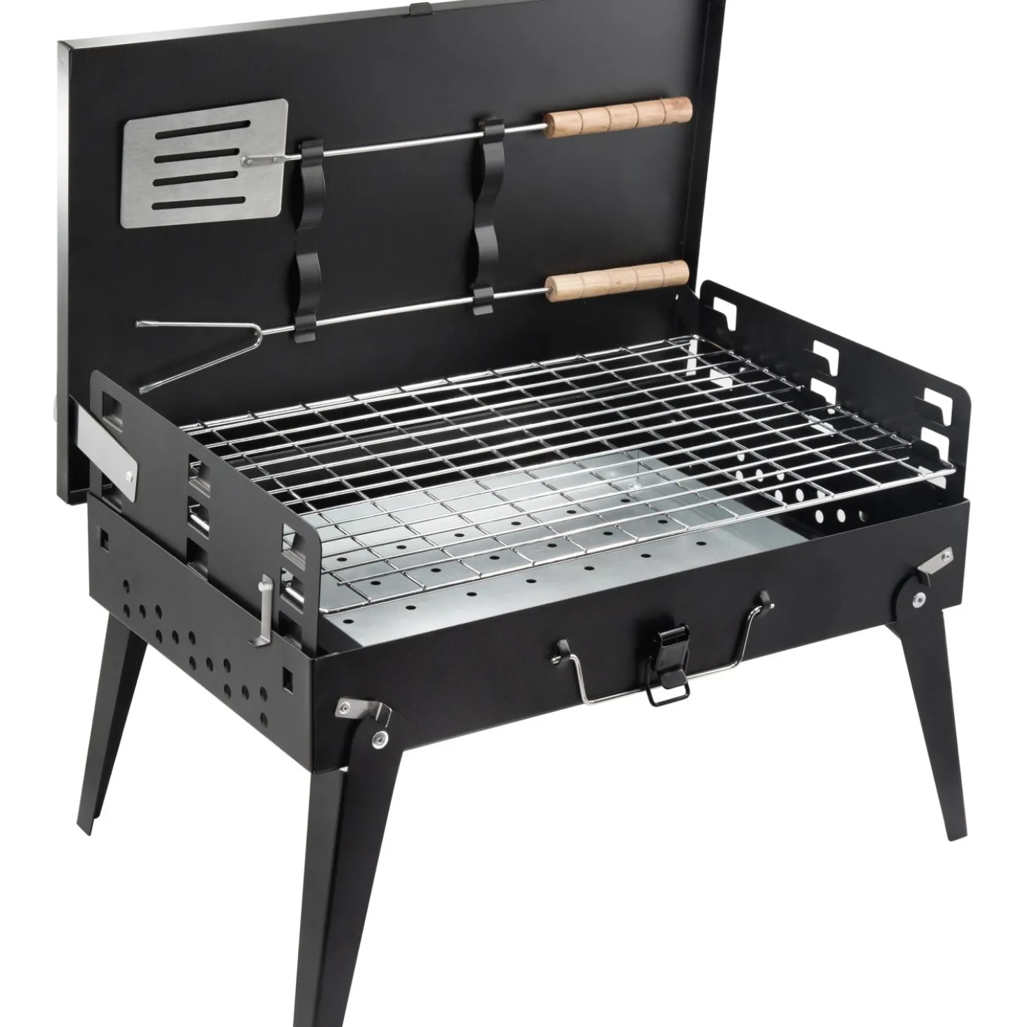 Barbecue a carbonella pieghevole da campeggio nero