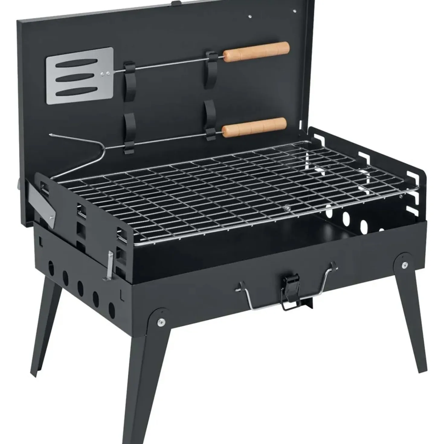 Barbecue a carbonella pieghevole da campeggio nero