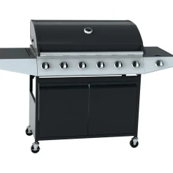 Barbecue a gas 6+1 bruciatori nero con fornello laterale e coperchio