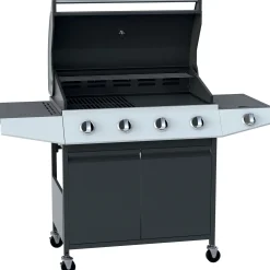 Barbecue a gas 4+1 bruciatori nero con fornello laterale e coperchio