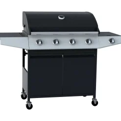 Barbecue a gas 4+1 bruciatori nero con fornello laterale e coperchio