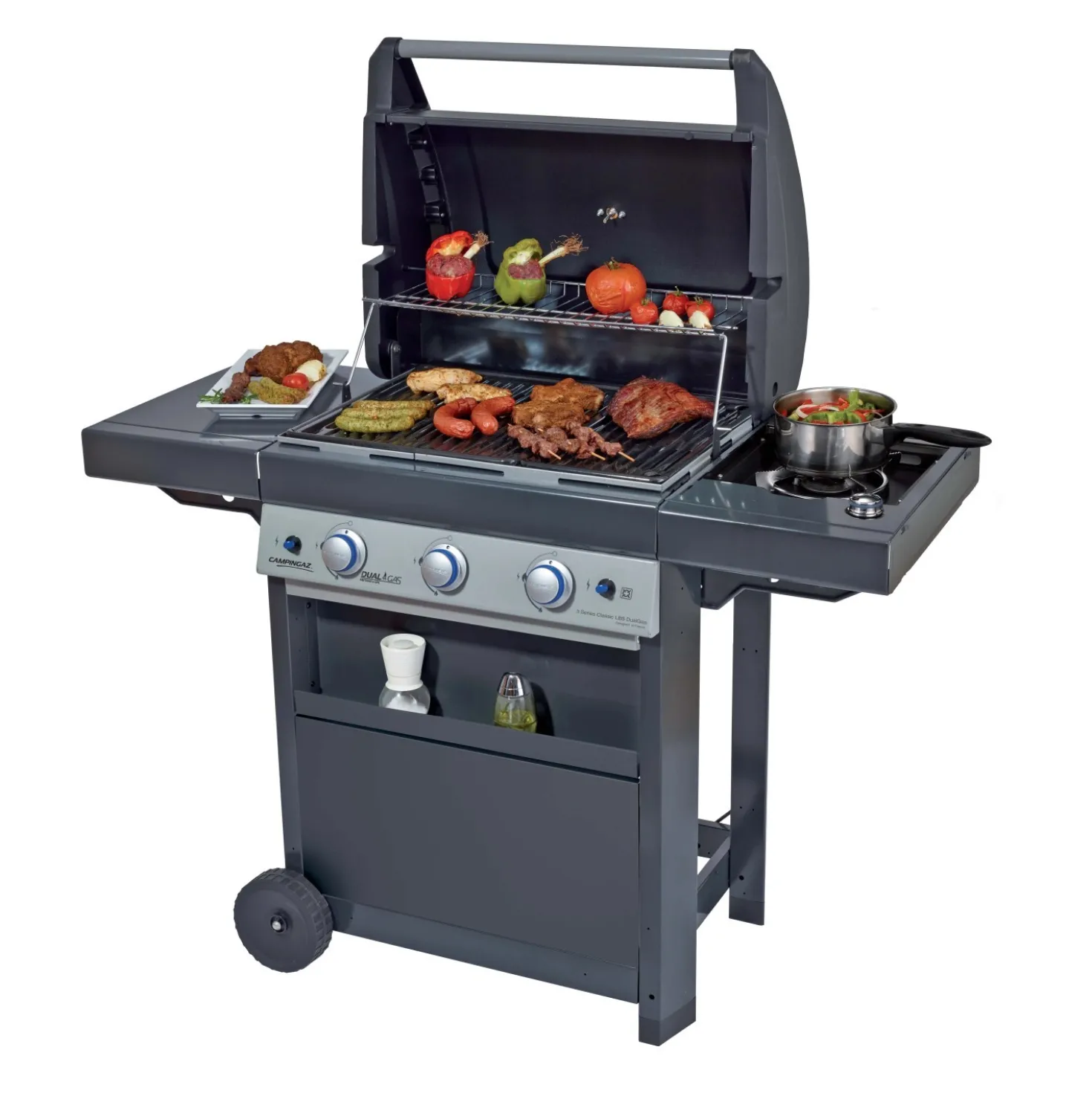 Barbecue a gas Campingaz Dualgas 3 bruciatori con fornello laterale grigio