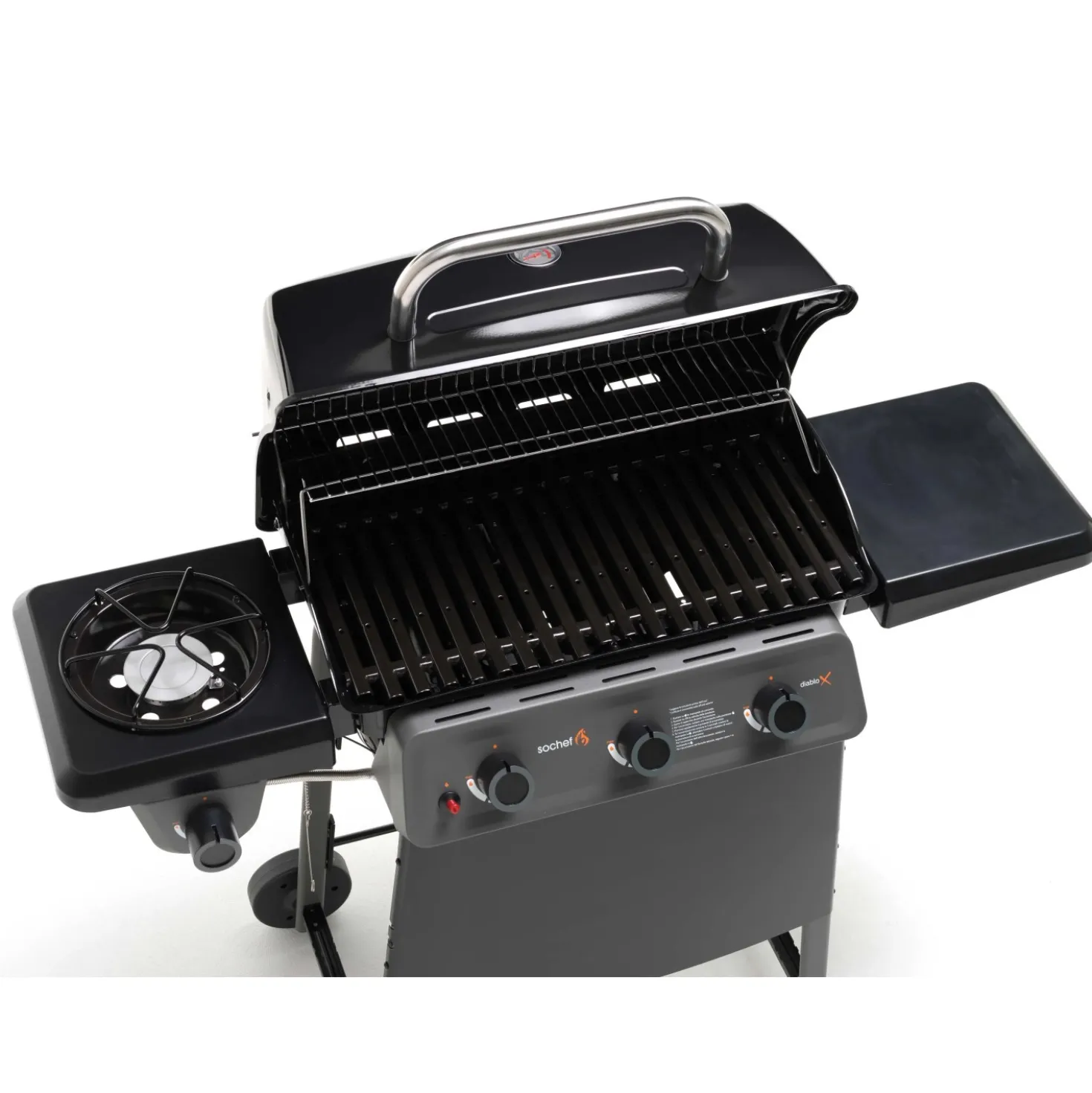 Barbecue a gas Diablox 3 bruciatori nero con fornello laterale