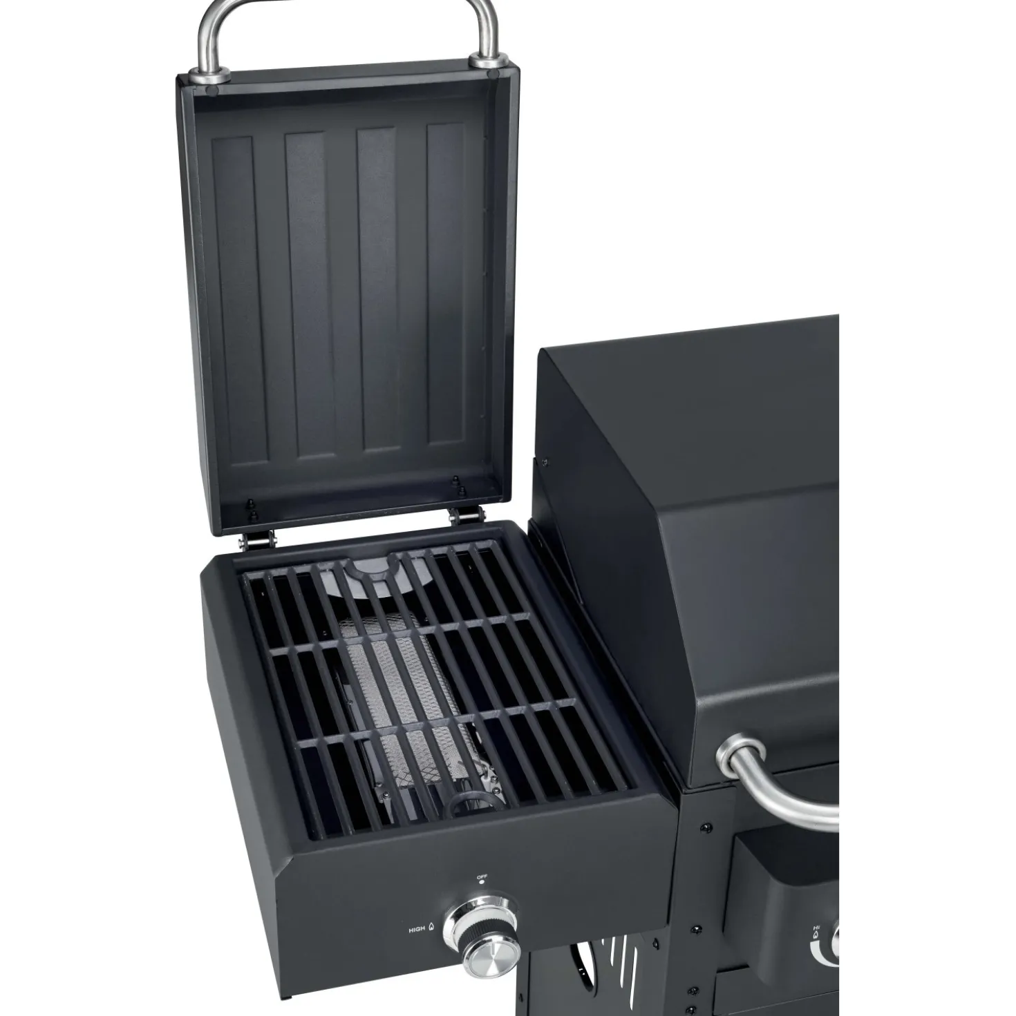 Barbecue a gas e carbonella Jamestown Drake nero con affumicatore