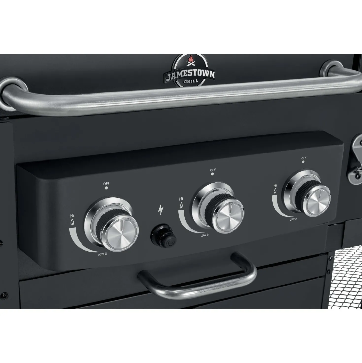 Barbecue a gas e carbonella Jamestown Drake nero con affumicatore