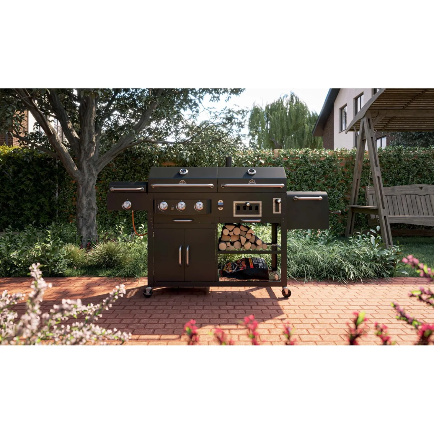 Barbecue a gas e carbonella Jamestown Drake nero con affumicatore