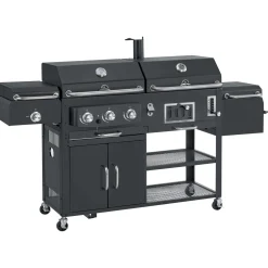 Barbecue a gas e carbonella Jamestown Drake nero con affumicatore