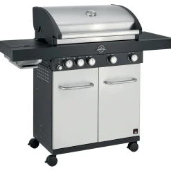 Barbecue a gas Jamestown 4 bruciatori nero con ripiano laterale e coperchio