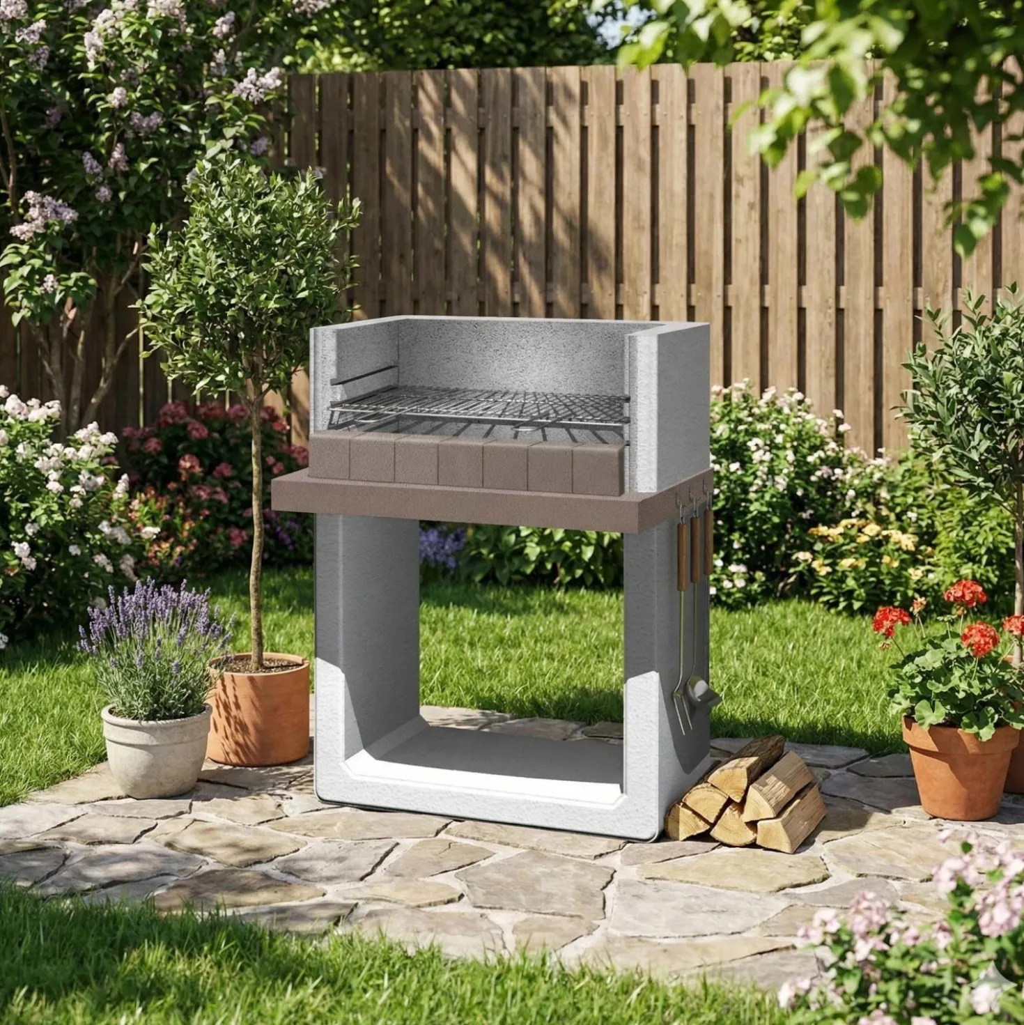 Barbecue in muratura Paxi griglia 67x40 cm su 3 altezze