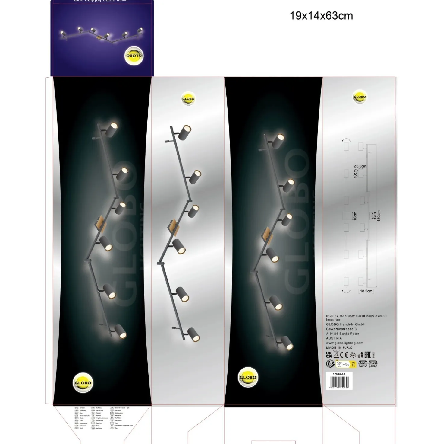 Barra LED 6 faretti Robby metallo grafite ed effetto legno escl. GU10 35 W 230 V