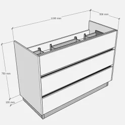Base porta lavabo 3 cass. con appoggio a terra 120x50x85 cm effetto legno