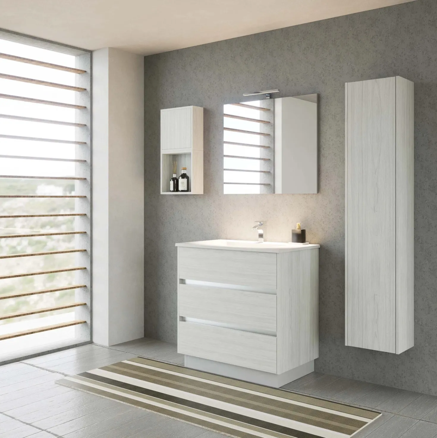 Base porta lavabo 3 cass. con appoggio a terra 84x50x85 cm effetto legno