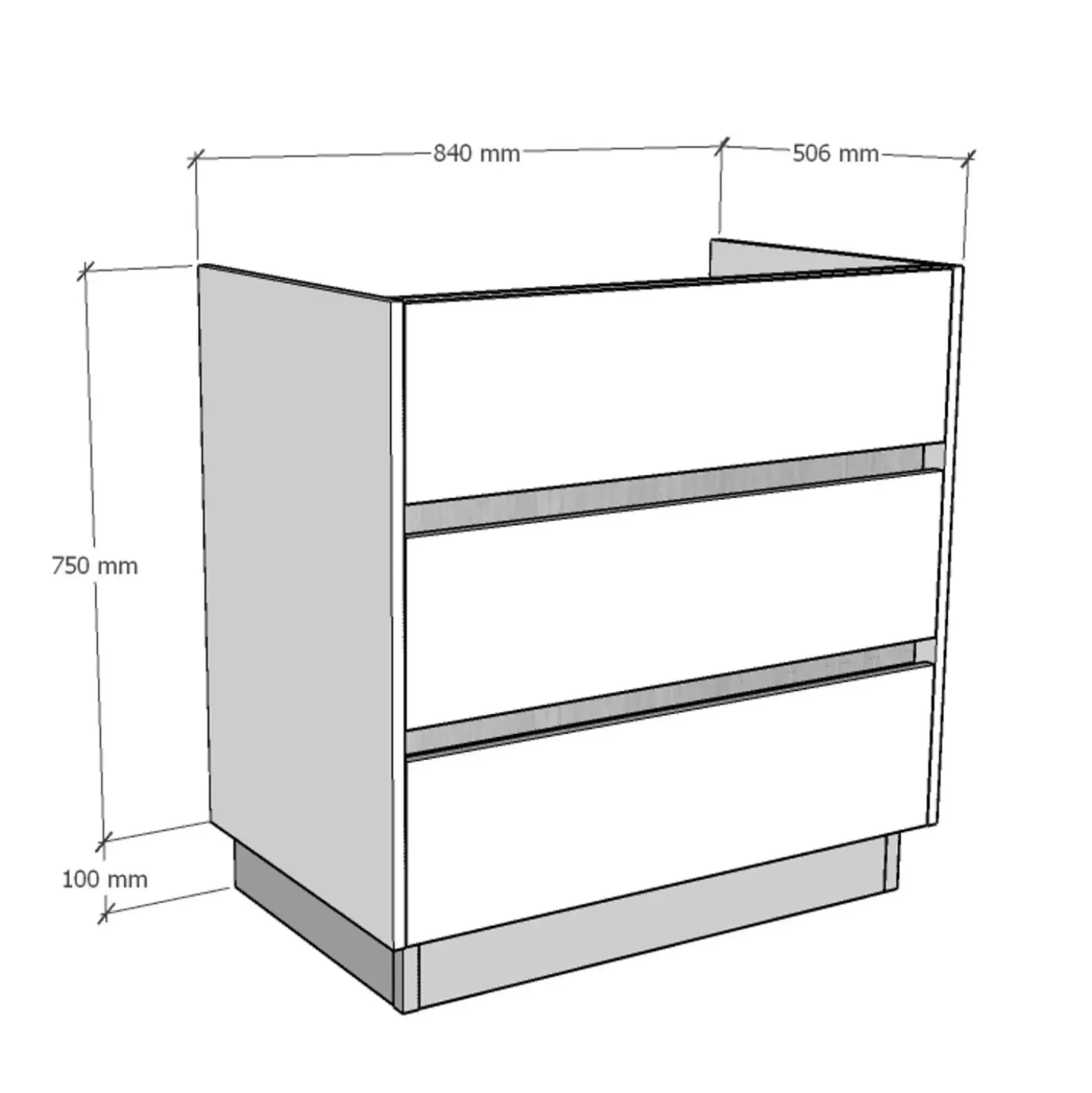 Base porta lavabo 3 cass. con appoggio a terra 84x50x85 cm effetto legno
