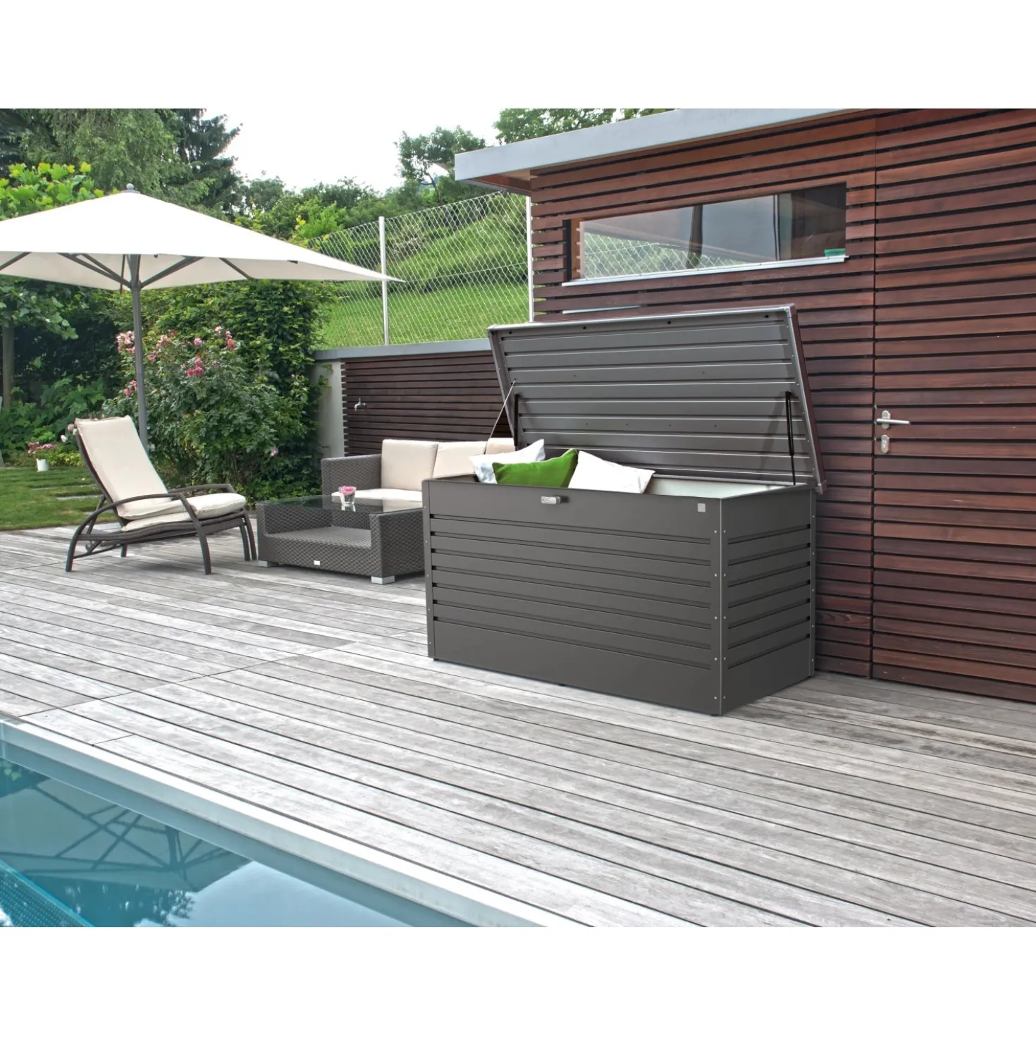 Baule da esterno Biohort 71x134x62 cm grigio scuro metallizzato