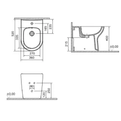 Bidet filo muro S20 Round a pavimento in ceramica bianca monoforo