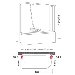 Box doccia a soffietto 1 lato regolabile bianco H 184 x L 92 cm