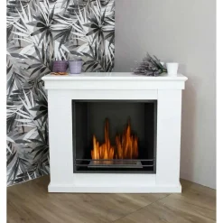 Camino bioetanolo da pavimento Raffaello in legno 1,7 l - 3 kW/h bianco